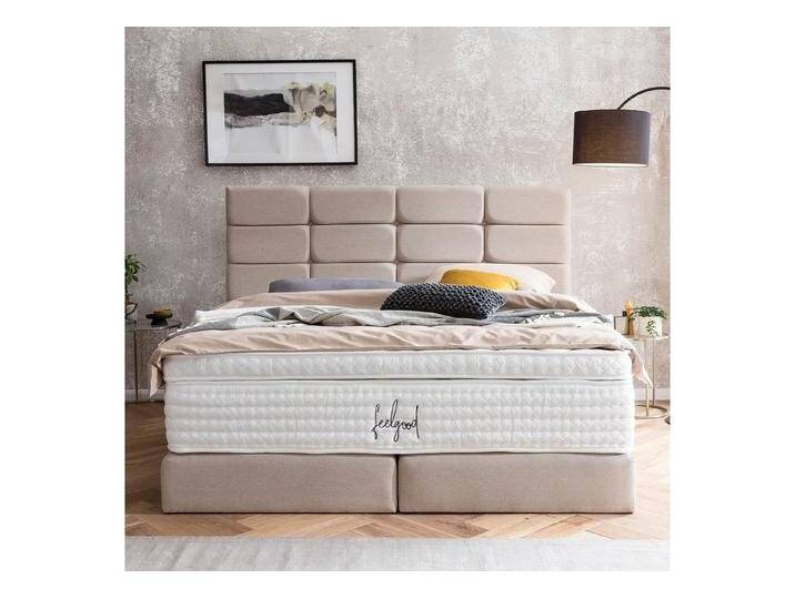 BettCo Boxspringbett Kansas (in Beige Webstoff, 160 x 200 cm), Kachel-Design, Gleiterfüße, beige, Mit Naturlatex Topper 7 cm, Beige von OTTO