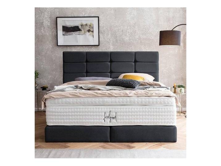BettCo Boxspringbett Kansas (in Schwarz Webstoff, 140 x 200 cm), Kachel-Design, Gleiterfüße, schwarz, Ohne Topper, Schwarz von OTTO