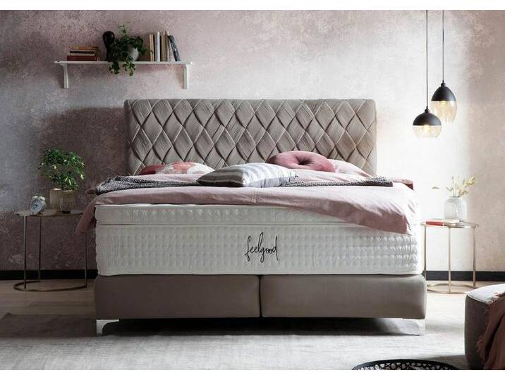 BettCo Boxspringbett Lyon (180 x 200 cm), handgeflochten, Füße Chrom-Optik, braun, Mit Visco/Kaltschaumtopper 8 cm, Taupe von OTTO