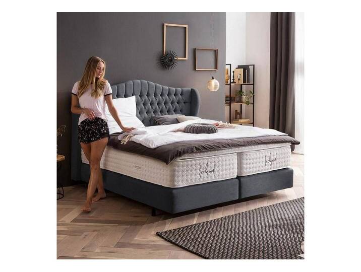 BettCo Boxspringbett Maison (in Anthrazit Webstoff, 200 x 200 cm), Chesterfield, Schwebeoptik, grau, Mit Naturlatex Topper 7 cm, Anthrazit von OTTO