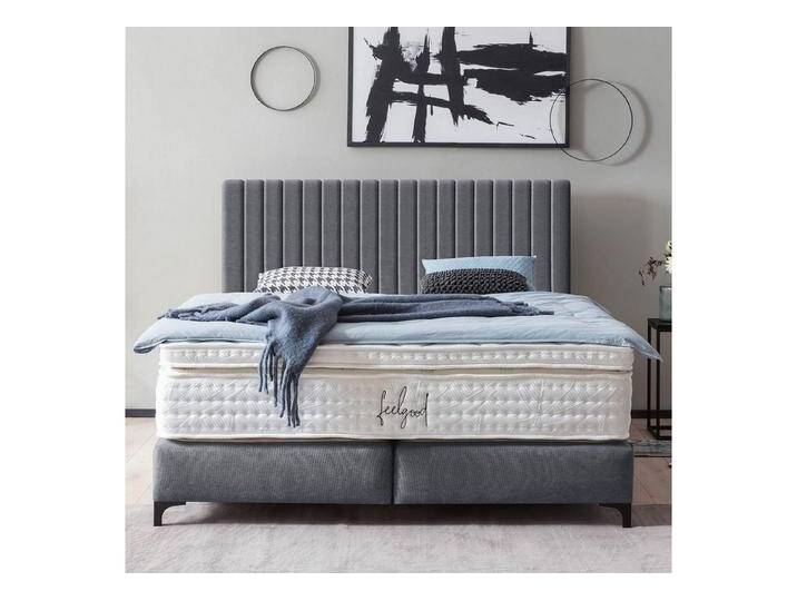 BettCo Boxspringbett Paris (in Anthrazit Webstoff), Pfeifensteppung, Metallfüße, grau, Mit Naturlatex Topper 7 cm, Anthrazit von OTTO