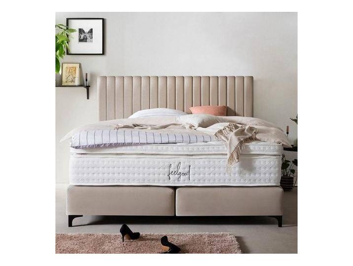 BettCo Boxspringbett Paris (in Beige Samt, 160 x 200 cm), Pfeifensteppung, Metallfüße, beige, Mit Naturlatex Topper 7 cm, Beige von OTTO