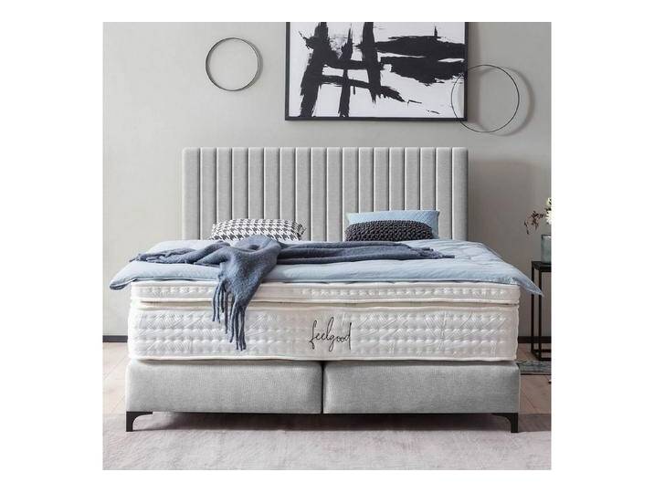 BettCo Boxspringbett Paris (in Hellgrau Webstoff), Pfeifensteppung, Metallfüße, grau, Mit Naturlatex Topper 7 cm, Hellgrau von OTTO