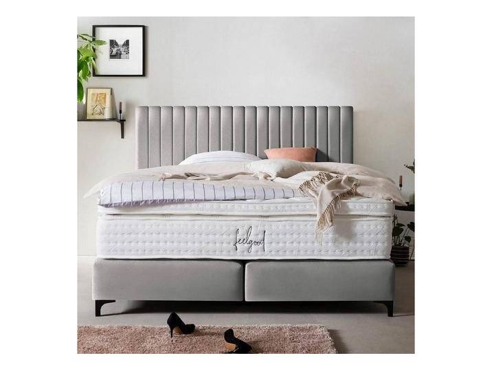 BettCo Boxspringbett Paris (in Silber Samt), Pfeifensteppung, Metallfüße, silberfarben, Mit Naturlatex Topper 7 cm, Silber von OTTO