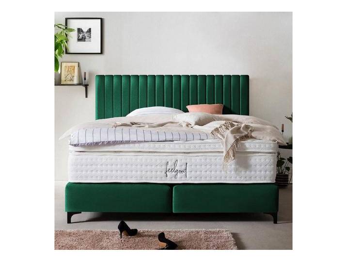 BettCo Boxspringbett Paris (in Smaragd Samt), Pfeifensteppung, Metallfüße, grün, Mit Naturlatex Topper 7 cm, Smaragd von OTTO