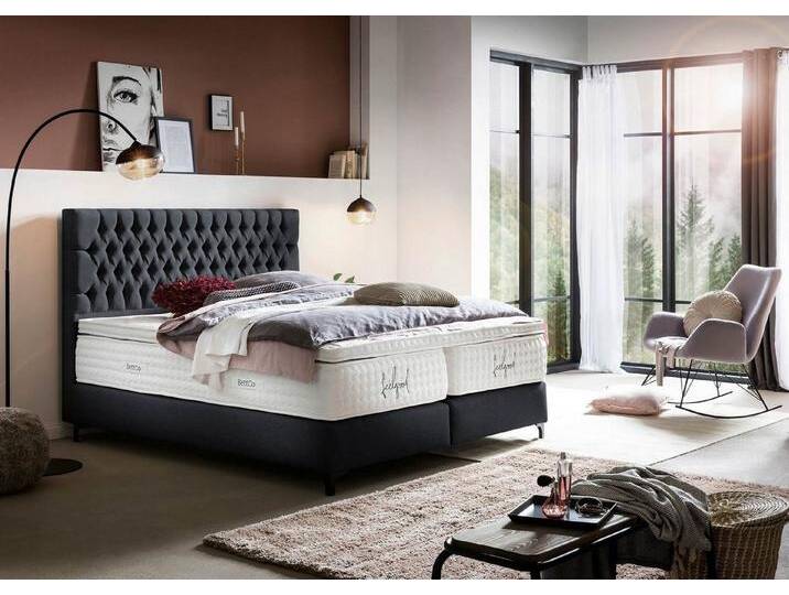BettCo Boxspringbett Vegas (in Schwarz Webstoff, 7-St., in Schwarz Webstoff), Chesterfield Design, Metallfüße, schwarz, Ohne Topper, Schwarz von OTTO