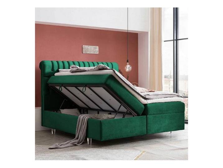 BettCo Stauraumbett Boxspringbett mit Bettkasten Chester (in Smaragd Samt, 180 x 200 cm), XXL Bettkasten, Acryl-Füße, grün, Mit Naturlatex Topper 7 cm von OTTO