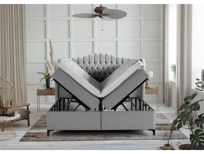 BettCo Stauraumbett Boxspringbett mit Bettkasten Maison (in Hellgrau Webstoff, 200 x 200 cm), XXL Bettkasten, Metallfüße, grau von OTTO