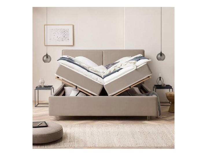 BettCo Stauraumbett Polsterbett mit Bettkasten Bari (in Taupe Velours, 180 x 200 cm), mit Lattenrost, Acryl-Füße, braun, ohne Matratze, Taupe von OTTO