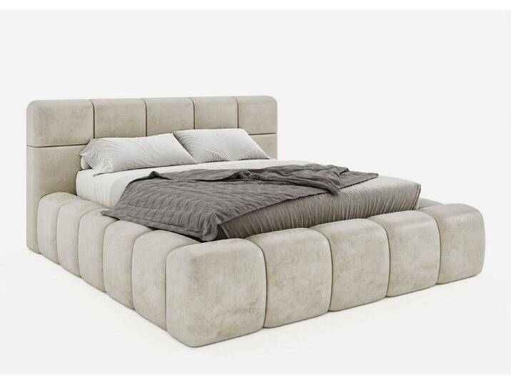 BettCo Stauraumbett Polsterbett mit Bettkasten Bristol (in Velours Altweiß, 180 x 200 cm), mit Lattenrost, beige, Ohne Matratze, Altweiß von OTTO