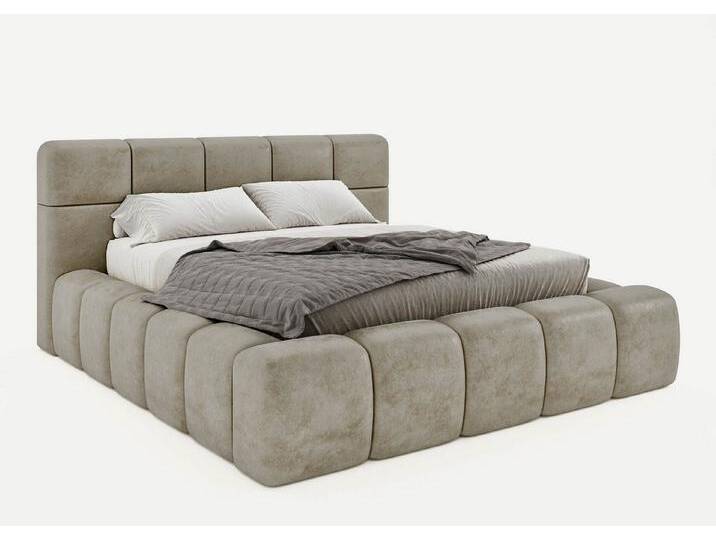 BettCo Stauraumbett Polsterbett mit Bettkasten Bristol (in Velours Taupe, 120 x 200 cm), mit Lattenrost, braun, Mit Feelgood-Matratze, Taupe von OTTO
