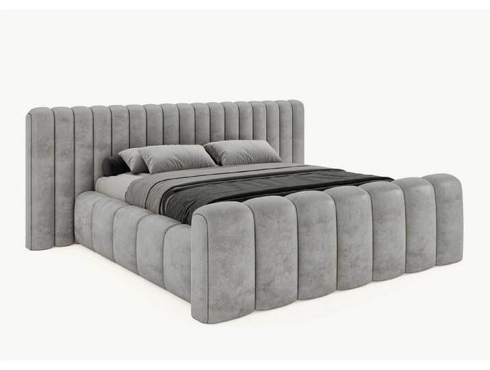 BettCo Stauraumbett Polsterbett mit Bettkasten Derby (in Grau Velours, 140 x 200 cm), mit Lattenrost, grau, Mit Feelgood-Matratze, Grau von OTTO