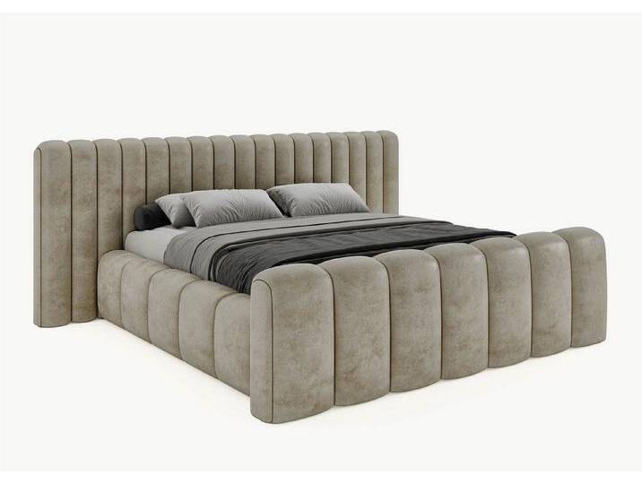 BettCo Stauraumbett Polsterbett mit Bettkasten Derby (in Taupe Velours, 120 x 200 cm), mit Lattenrost, braun, Mit Feelgood-Matratze, Taupe von OTTO