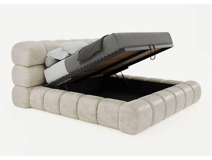 BettCo Stauraumbett Polsterbett mit Bettkasten York (in Altweiß Velours, 120 x 200 cm), mit Lattenrost, beige, Ohne Matratze, Altweiß von OTTO