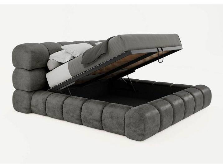 BettCo Stauraumbett Polsterbett mit Bettkasten York (in Dunkelgrau Velours, 120 x 200 cm), mit Lattenrost, grau, Ohne Matratze, Dunkelgrau von OTTO