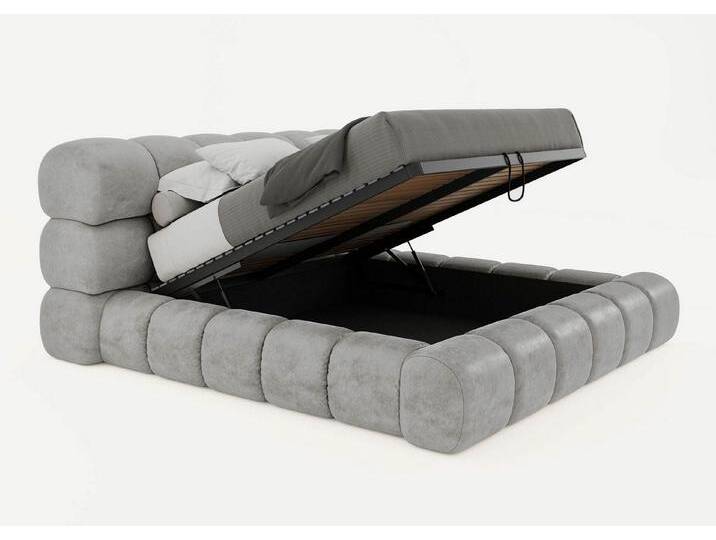 BettCo Stauraumbett Polsterbett mit Bettkasten York (in Grau Velours, 120 x 200 cm), mit Lattenrost, grau, Mit Feelgood-Matratze, Grau von OTTO