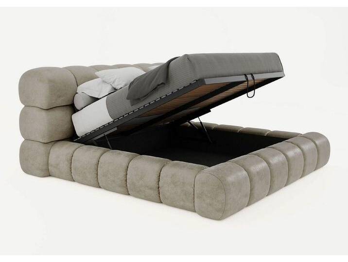BettCo Stauraumbett Polsterbett mit Bettkasten York (in Taupe Velours, 180 x 200 cm), mit Lattenrost, braun, Mit Feelgood-Matratze, Taupe von OTTO