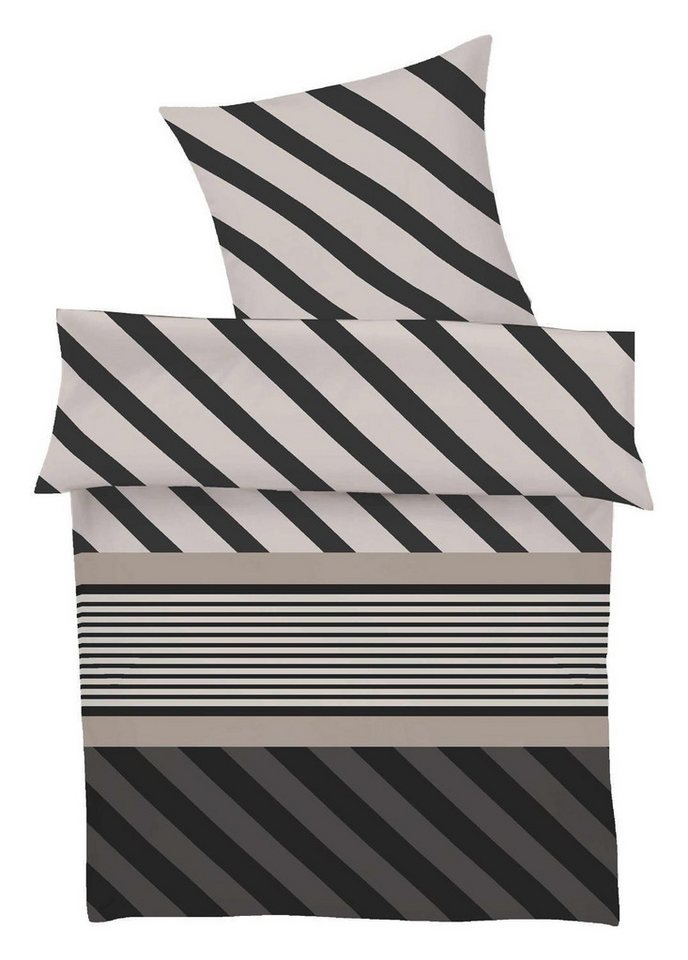 Bettwäsche BUGATTI, 135 x 200 cm, Schwarz, Grau, Baumwolle, 2 teilig, mit Reißverschluss von OTTO