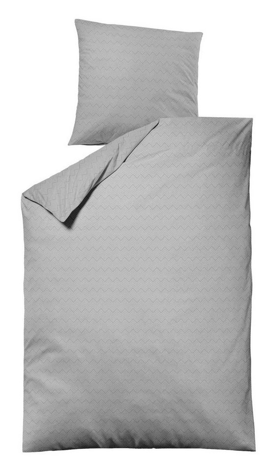 Bettwäsche DORIEN, 135 x 200 cm, Grau, Zickzackmuster, Baumwolle, 2 teilig, mit Reißverschluss von OTTO