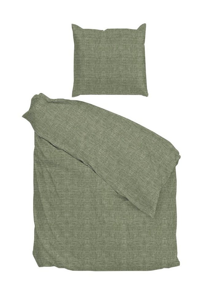 Bettwäsche LINO, 135 x 200 cm, Armygreen, Baumwolle, Baumwolle, 2 teilig, mit Reißverschluss, Leinenoptik von OTTO