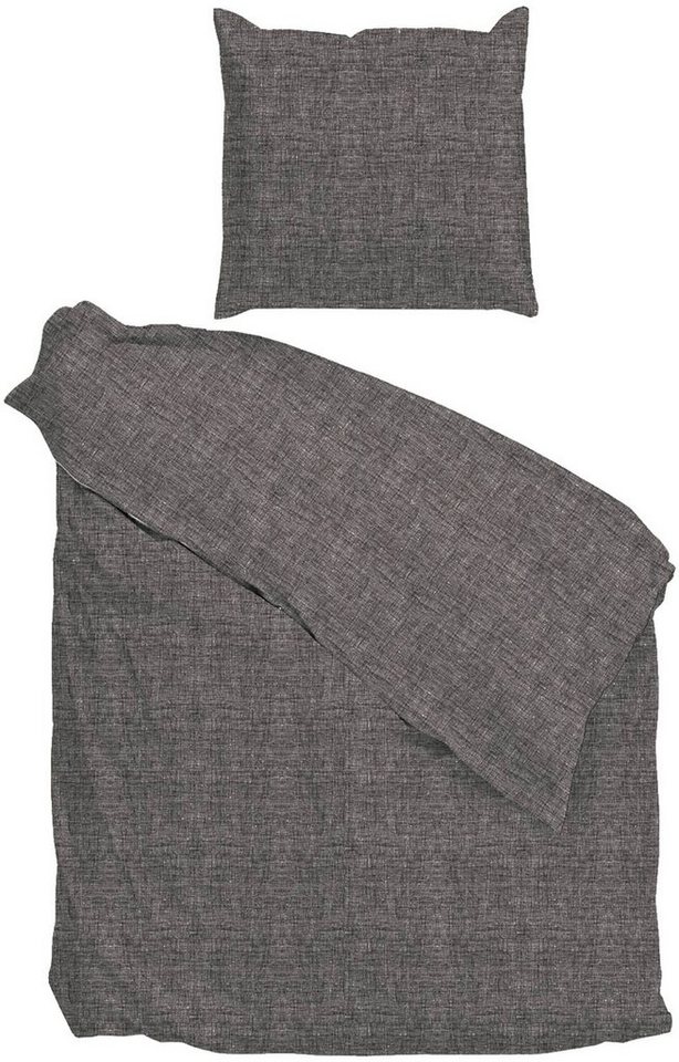 Bettwäsche LINO, B 135 cm x L 200 cm, Dunkelgrau, Baumwolle, mit Reißverschluss von OTTO