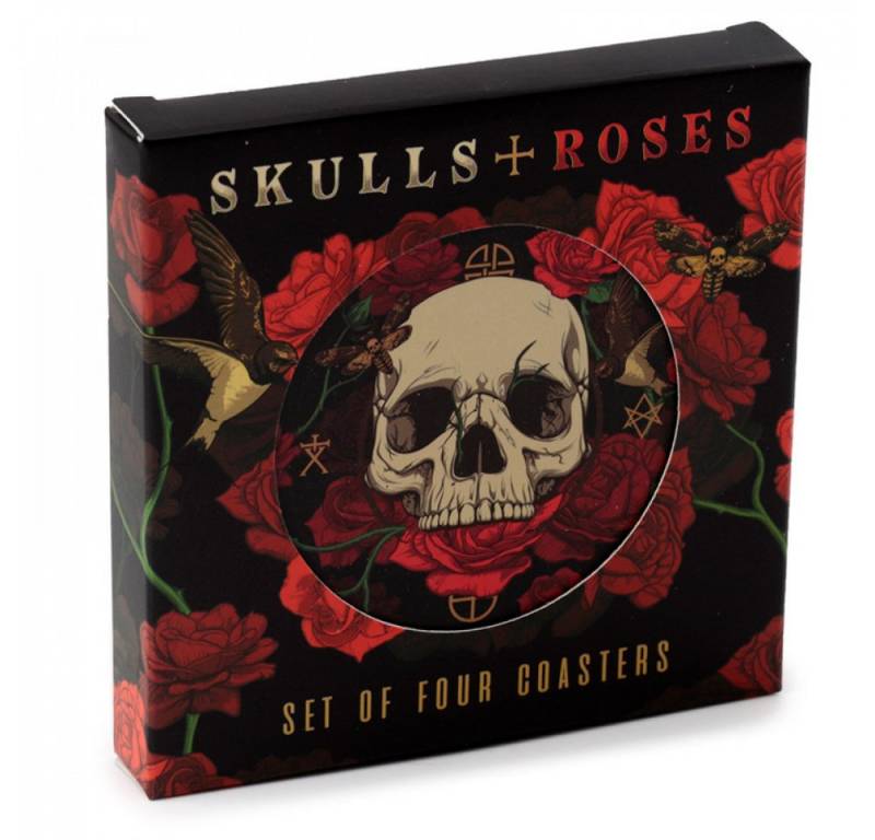 Bierdeckel Untersetzern mit Totenkopf und roten Rosen 4tlg., 4-tlg. von OTTO