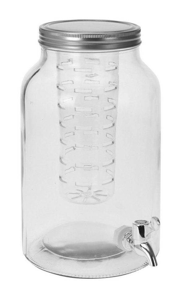 Getränkespender ZERIUS, Transparent, Ø 19 cm, Glas, Metall, Inhalt 4 Liter, mit Zapfhahn, Drehdeckel und Trichter von OTTO