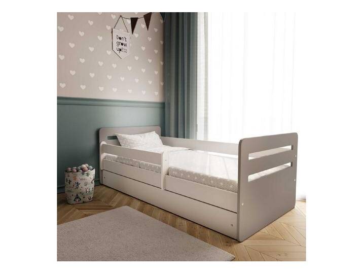 Bjird Kinderbett Tomi 140x80 160x80 180x80 (Mit 8 cm Matratze), mit Rausfallschutz Schubalde und Lattenrost für Mädchen und Junge, grau, mit Matratze von OTTO