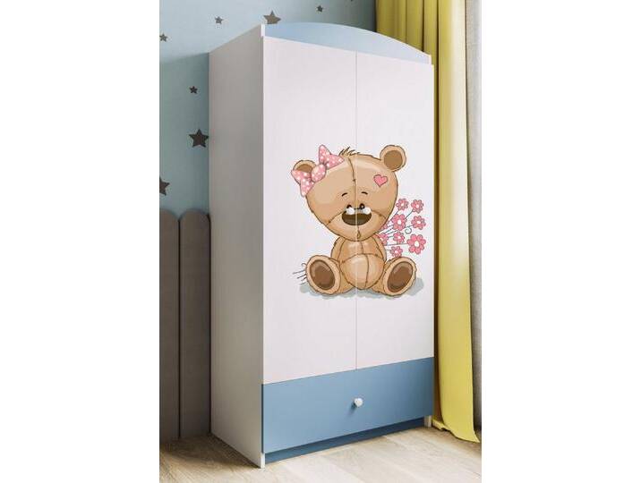 Bjird Kinderkleiderschrank Kleiderschrank Babydreams (4 Einlegeböden und Schublade) 175x90x52 cm, blau, Teddybär mit Blumen, Blau von OTTO