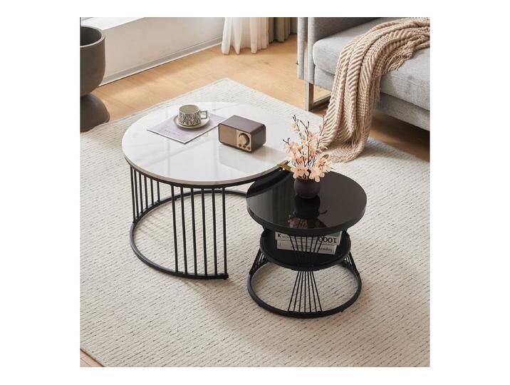 BlingBin Couchtisch Couchtisch-Set, Sofa-Beistelltisch (2-St., Moderner Nesting-Couchtisch Marmormuster Hochglanz-Tischplatte), runder Nesting-Couchtisch, 2er-Set von OTTO