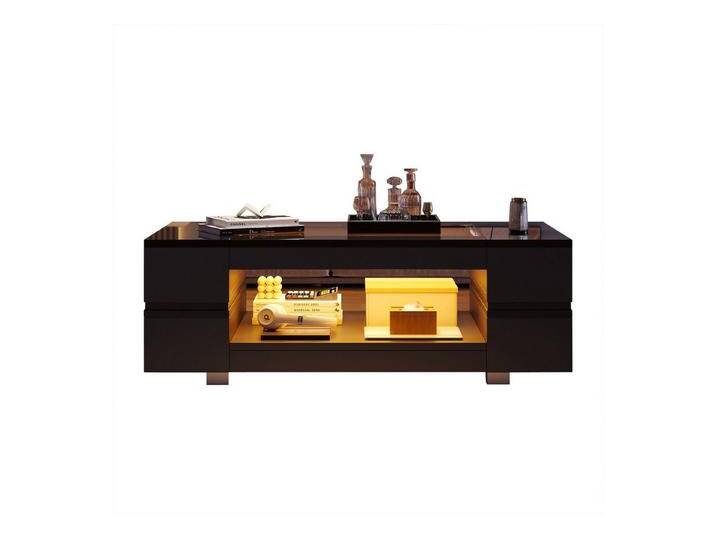 BlingBin Couchtisch LED Couchtisch Hochglanz Schwarz mit Glasplatte, 100x50x35cm (1er Set, 1-St., Wohnzimmertisch mit 16-Farben Beleuchtung, Musiksteuerung, Timer), Doppelschichtiger Hochglanz-Hohldesigntisch von OTTO