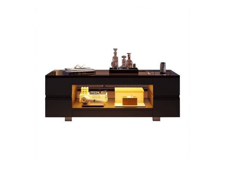 BlingBin Couchtisch LED Couchtisch Hochglanz Schwarz mit Glasplatte, 100x50x35cm (1er Set, 1-St., Wohnzimmertisch mit 16-Farben Beleuchtung, Musiksteuerung, Timer), Doppelschichtiger Hochglanz-Hohldesigntisch von OTTO