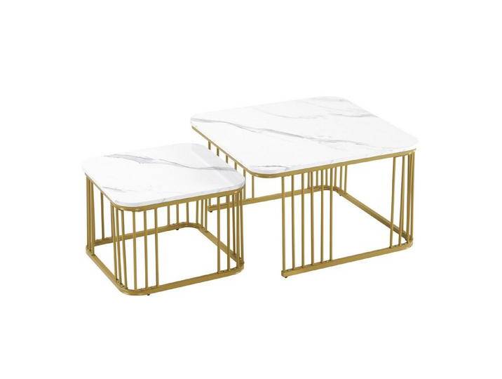 BlingBin Couchtisch Quadratische Hochglanz-Marmoroptik-Tische (ineinander schiebbare 2er Set Tische mit goldenen Beinen), 70x70x45cm und 50x50x36,5cm von OTTO