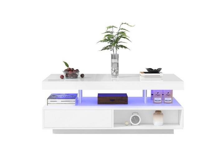 BlingBin Couchtisch Unterschrank im Wohnzimmer, Sofatisch Beistelltisch Tisch (1er Set, 1-St., mit 4 Glasplatten, 2 Schubladen und 2 offenen Fächern), Weißer Hochglanz Couchtisch 95x50x42 von OTTO