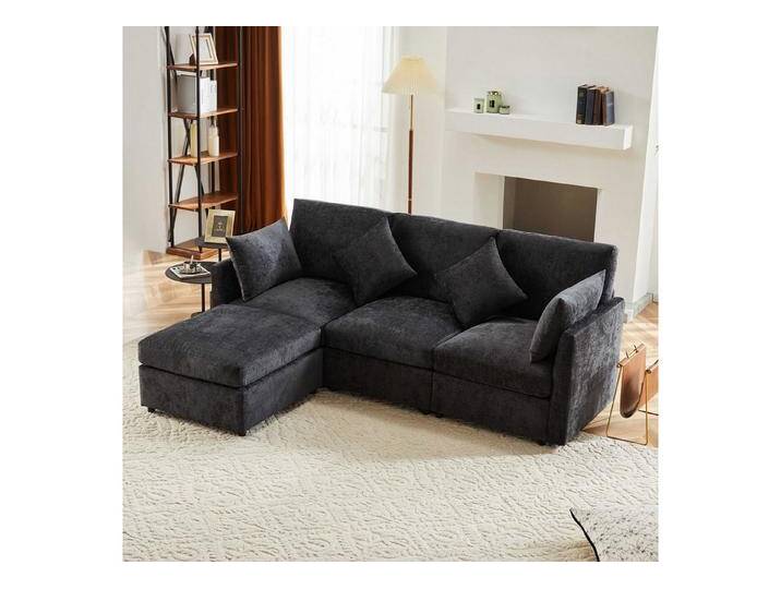 BlingBin Ecksofa Dreisitzer-Sofa, Viersitzer-Sofa, 1 Teile, inkl. 4 Kissen, L-Form umstellbar, bis 150 kg pro Sitz belastbar, grau, grau von OTTO