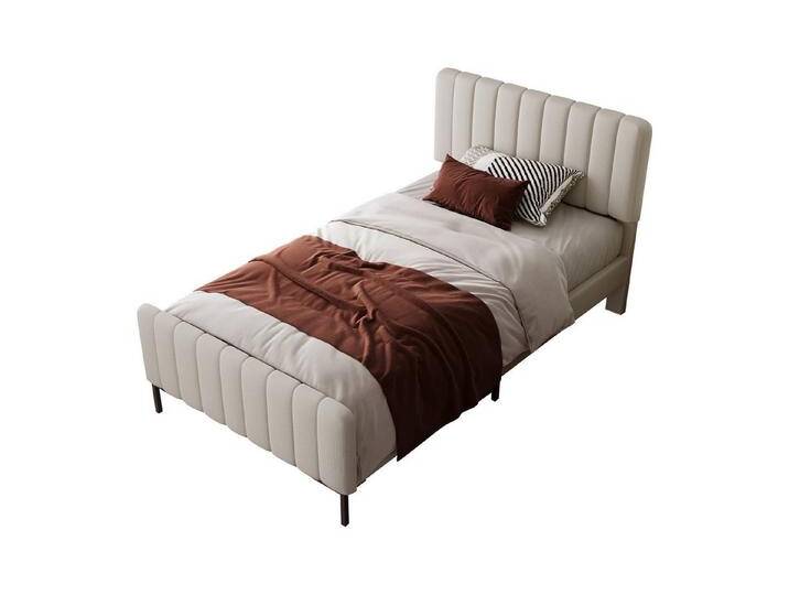 BlingBin Einzelbett Polsterbett Doppelbett (1-tlg., mit Lattenrost, Grau-Beige), Verstellbares Kopfteil,90 x 200 cm, beige grau, Ohne USB Typ-C Ladefunktion von OTTO