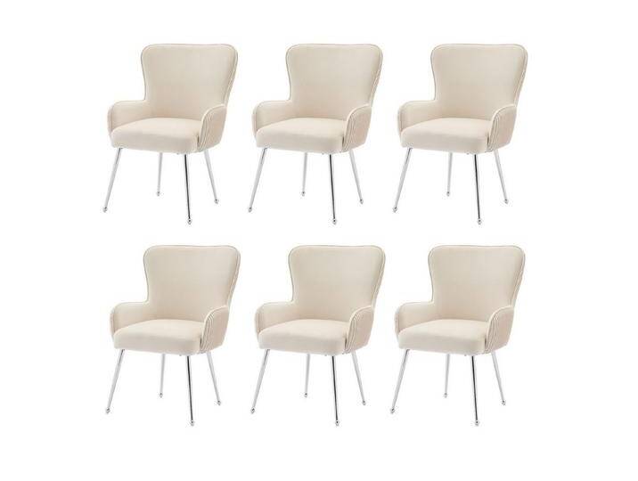 BlingBin Esszimmerstuhl Polsterstuhl mit Armlehnen Sessel Akzentstuhl (Lounge-Stuhl mit vier Silberne Metallstützbeinen, 6 St), Mit Armlehnen und verstellbaren Füßen, Lendenwirbelstütze, Beige, beige von OTTO