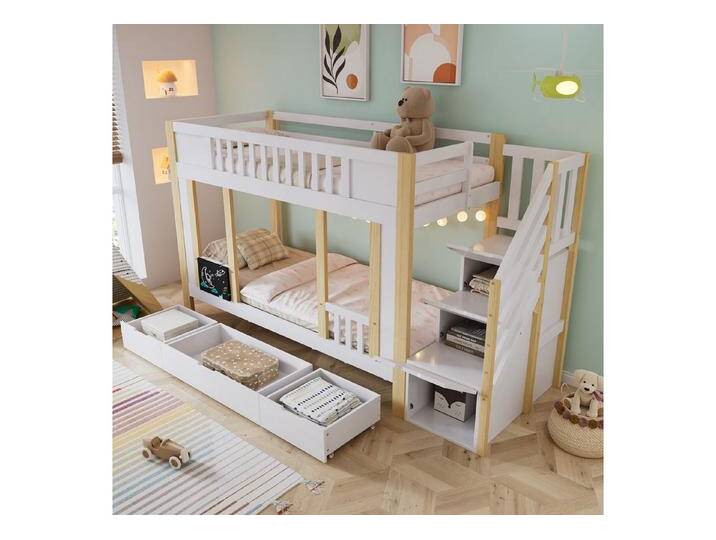 BlingBin Etagenbett Kinderbett Stauraumbett Jugendbett Hochbett Massivholzbett (Treppenschrank mit Stauraumfunktion, Drei Schubladen auf Rollen, Kleine Tafel zum Kritzeln, 1-St., 90x200cm, Ohne Matratze, Gewichtskapazität: 120kg), Holzbett aus Kiefer, MDF, PB & Sperrholz für Kinderzimmer BlingBin Etagenbett Kinderbett Stauraumbett Jugendbett Hochbett Massivholzbett (Treppenschrank mit Stauraumfunktion, Drei Schubladen auf Rollen, Kleine Tafel zum Kritzeln, 1-St., 90x200cm, Ohne Matratze, Gewichtskapazität: 120kg), Holzbett aus Kiefer, MDF, PB & Sperrholz für Kinderzimmer von OTTO