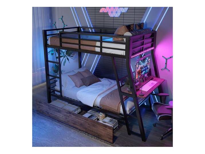 BlingBin Hochbett (1-St., mit Schreibtisch, LED-Beleuchtung, 2 Schubladen und Leiter) 90x200 cm, für Arbeitszimmer, Kinder- und Jugendzimmer, schwarz von OTTO