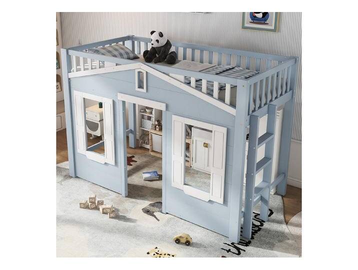 BlingBin Hochbett Kinderbett Einzelbett Massivholzbett mit Schöne Fenstergestaltung (Platz Unter dem Bett für Flexible Gestaltung, Sichere und stabile Leiter, 1-St., Passende Matratzen: 90x200cm, Ohne Matratze, Tragfähigkeit: 120KG) Holzbett aus Kiefer, MDF und Sperrholz für Kinderzimmer von OTTO