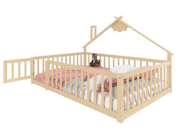 BlingBin Kinderbett Flachbett, 90x190 cm, Kinderbett, Hausleiste, Geländer mit Schloss (1 Set, 1-tlg., 200 x 101x 112cm), Regt die Fantasie und Entdeckungslust der Kinder an von OTTO