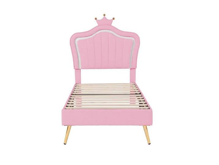 BlingBin Kinderbett Polsterbett (1-tlg., Bettgestell für Mädchen, PU-Leder), LED-Leuchten, Lattenrost, Verstellbares Kopfteil, 90/140 x 200 cm, rosa von OTTO