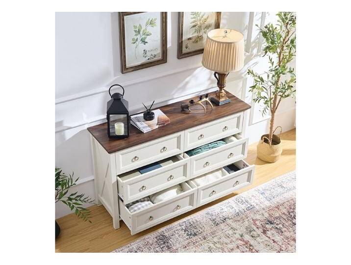 BlingBin Kommode Komodenschrank, Sideboard, Esszimmerschrank, Anrichte im Vintage-Stil (Küchenschrank mit Aluminium-Schubladengriffen, Walnussfarbene Arbeitsplatte, 1 St., 137*40*79.5cm, Tragendes Gewicht: 60KG, MDF & Aluminium), Aufbewahrungsschrank für Schlafzimmer, Wohnzimmer, 6 Schubladen von OTTO