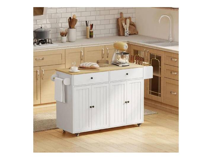 BlingBin Kücheninsel Küchenwagen auf Rollen mit 2 Schubladen, 2 Schränke, Rollbar, (1er Set), Servierwagen mit Gewürzregal, Handtuchhalter von OTTO