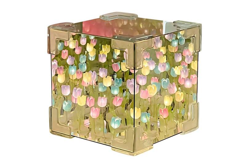 BlingBin LED Nachtlicht LED DIY Tulpen Nachtlicht – 21 Blumen Spiegel Tulpenwürfel Tischlampe, Beleuchtungsmodus: Immer an, schnell blinkend, langsam blinkend, LED fest integriert, besteht aus 21 Blüten, Tageslichtweiß, Handgefertigte DIY-Zauberwürfel-Tulpenblumen LED Blumen Tulpen Licht von BlingBin