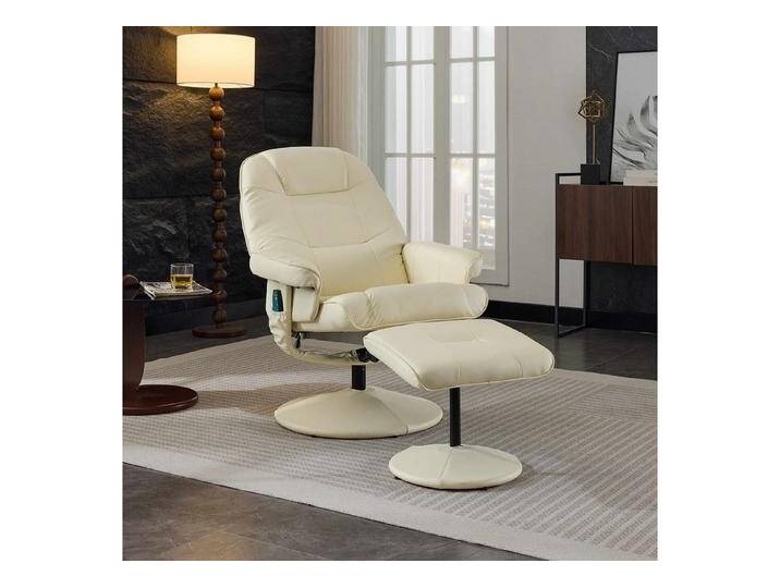BlingBin Massagesessel Fernsehsessel (1-St., Loungesessel mit Liegefunktion, Heizung & Hocker), PU-Stoff, 360° Drehung, Schwarz, beige, Beige von OTTO