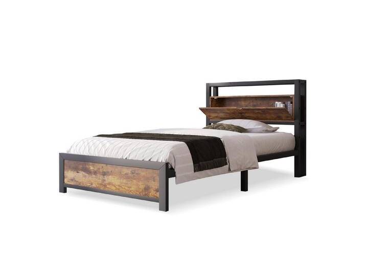 BlingBin Metallbett (Einzelbett mit Stauraum-Kopfteil 90 x 200 cm), Metall Lattenrost, 2-stufiges Lagerregal, schwarz von OTTO
