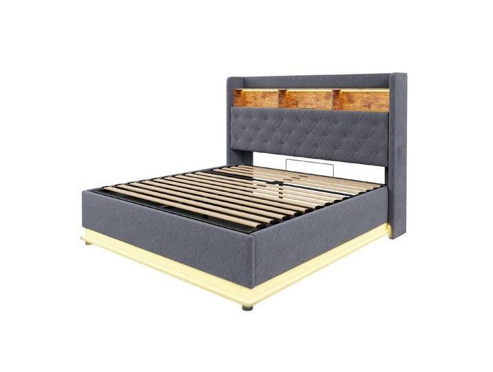 BlingBin Polsterbett Doppelbett, Stauraumbett mit USB-Ladeanschluss (1er Set, 1-tlg., LED-Polsterbett 160 x 200 cm), Funktionsbett mit hydraulischem Stauraum von OTTO