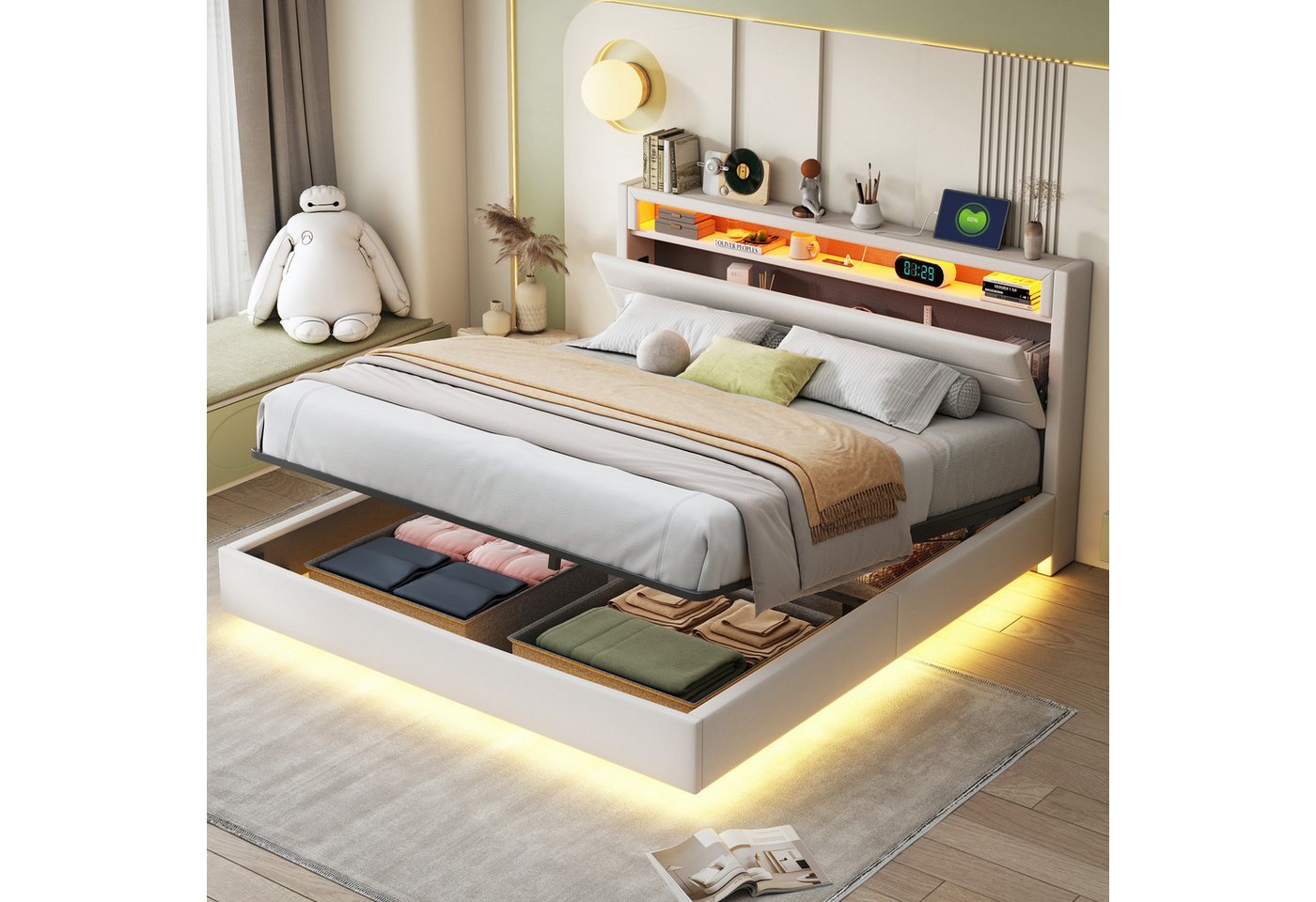 BlingBin Polsterbett Doppelbett Hydraulisches Schwebender Bettrahmen mit Stauraum (1-tlg) von OTTO
