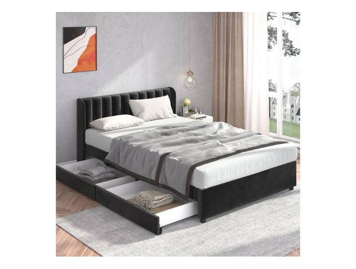BlingBin Polsterbett Stauraumbett Doppelbett Jugendbett Bettgestell mit 2 Schubladen (1er Set, 1-tlg., 160 x 200 cm, Ohne Matratze, Belastbarkeit maximal: 300KG), Polsterbett mit Lattenrost Rückenlehne, Samt, Schwarz von OTTO